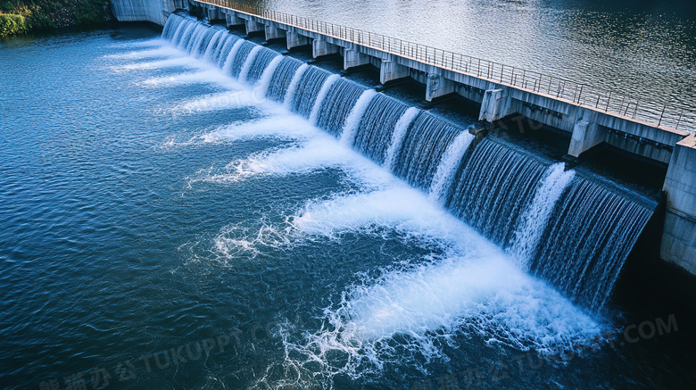 开闸放水中的水利大坝建筑图片