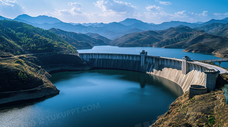 蓝天白云户外水利大坝建筑图片