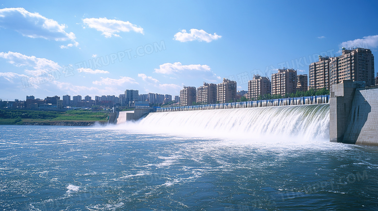 水利大坝建筑侧视角鸟瞰图图片