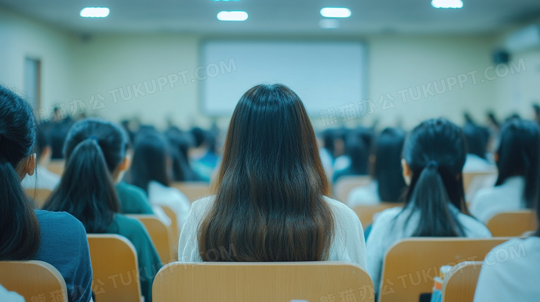 大学教室学生正在听讲座背影图片