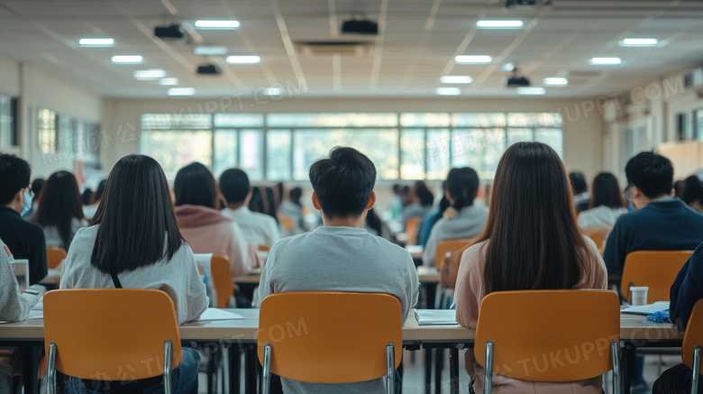 大学教室学生正在听讲座背影图片