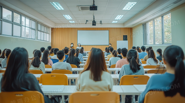 大学教室学生正在听讲座背影图片