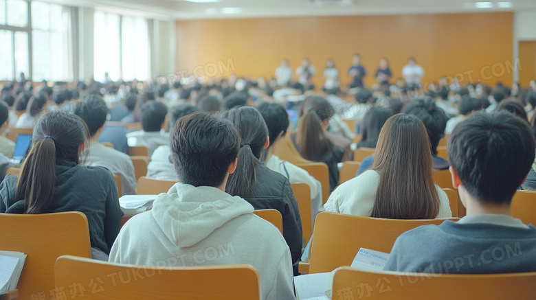 大学教室学生正在听讲座背影图片