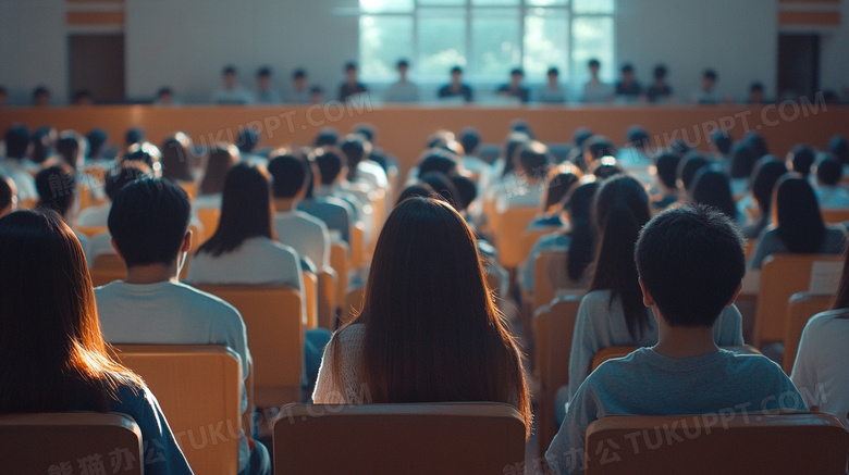 大学教室学生正在听讲座背影图片