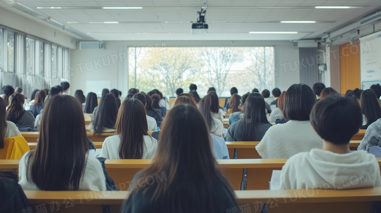 大学教室学生正在听讲座背影图片