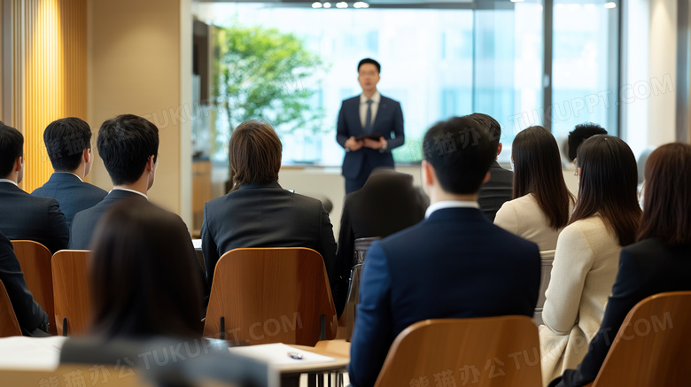 明亮的办公室正式场合开会人群背影图片