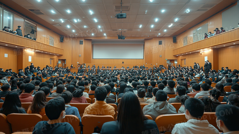 大学学术报告会的学生背影图片