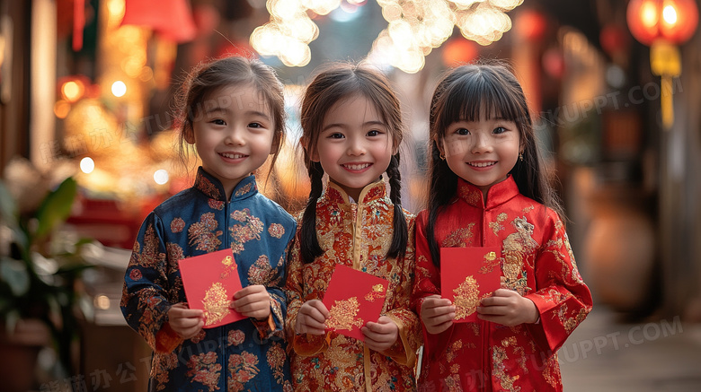 孩子拿新年红包压岁钱图片