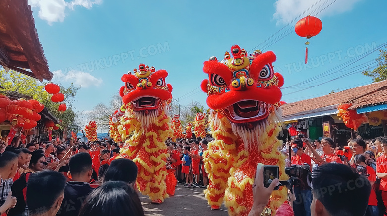 新年喜庆舞狮醒狮图片