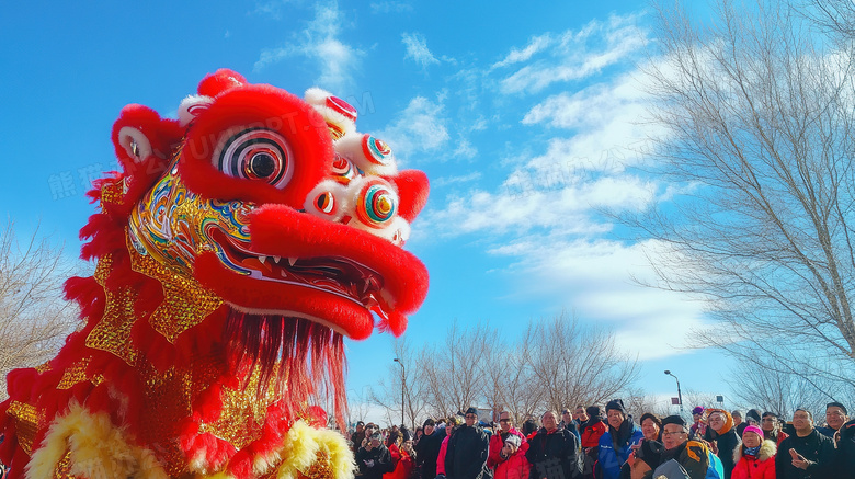 新年喜庆舞狮醒狮图片