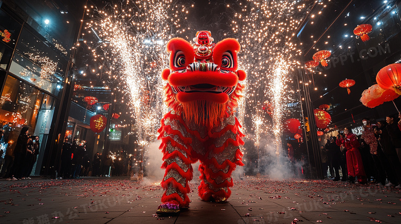 新年喜庆舞狮醒狮图片