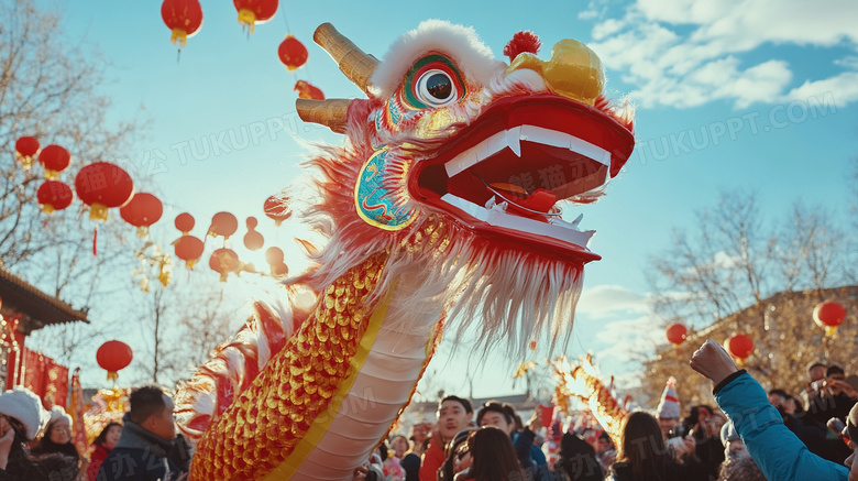 中国春节舞龙现场图片