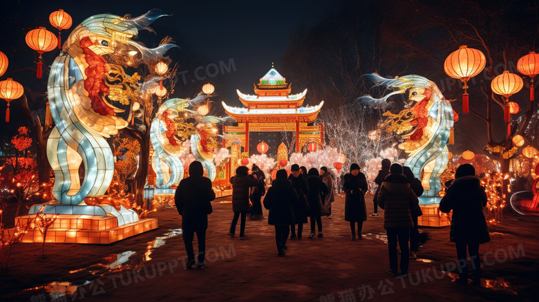 中国春节元宵节花灯庙会场景图片