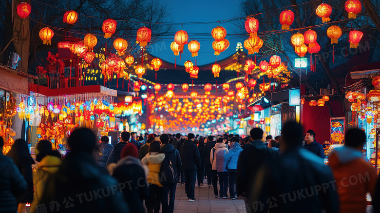 中国春节元宵节花灯庙会场景图片