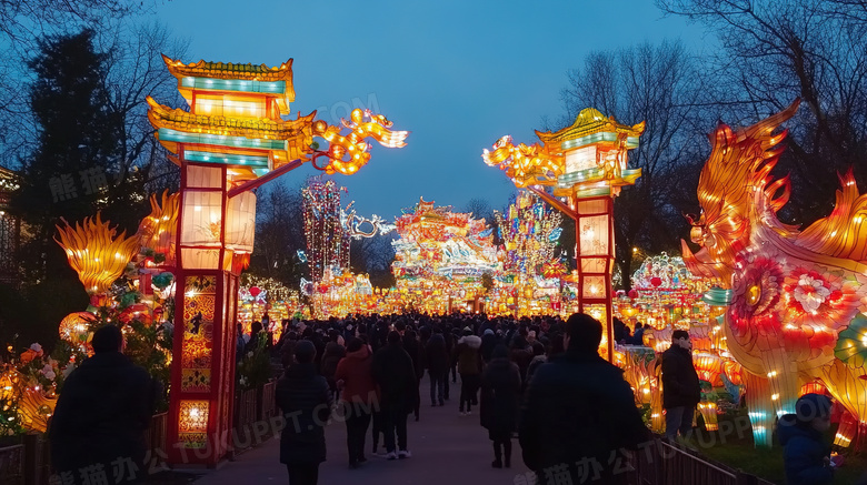 中国春节元宵节花灯庙会场景图片