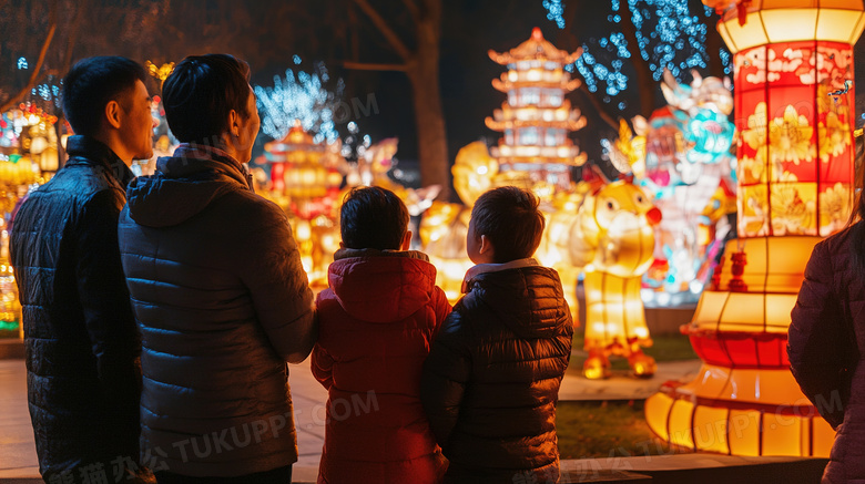 亲子参观元宵节花灯会庙会图片