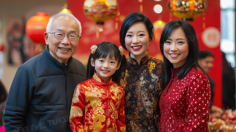 喜庆节日过年新年全家福图片