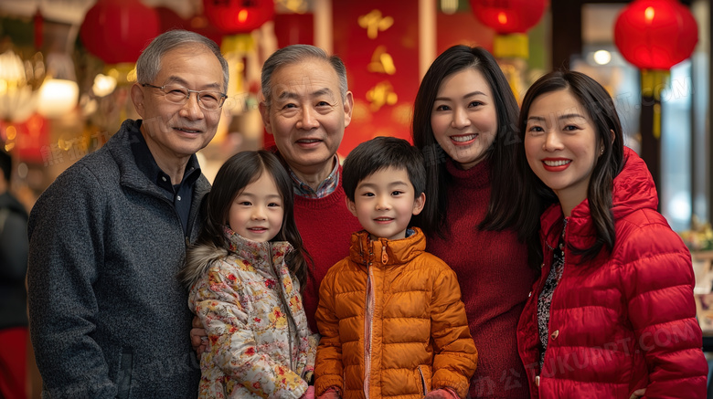 喜庆节日过年新年全家福图片