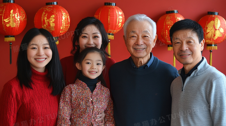 喜庆节日过年新年全家福图片