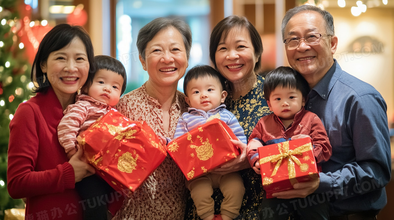 喜庆节日过年新年全家福图片