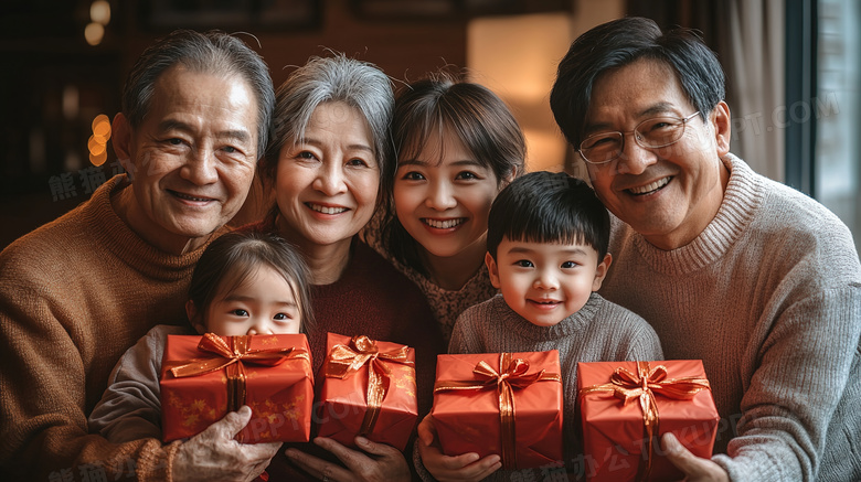 喜庆节日过年新年全家福图片