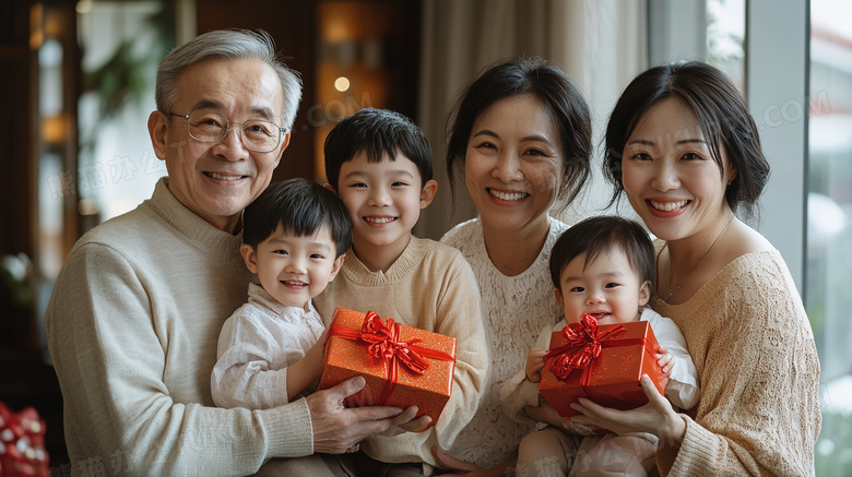 喜庆节日过年新年全家福图片