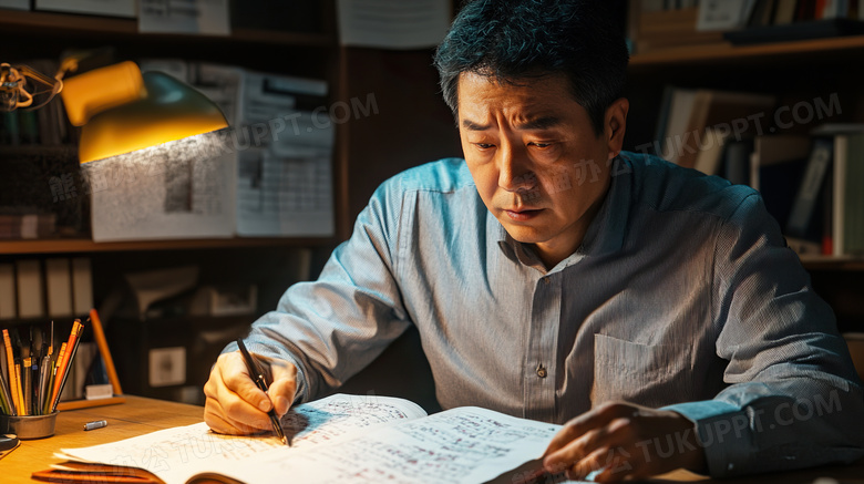 眉头紧皱的学者图片