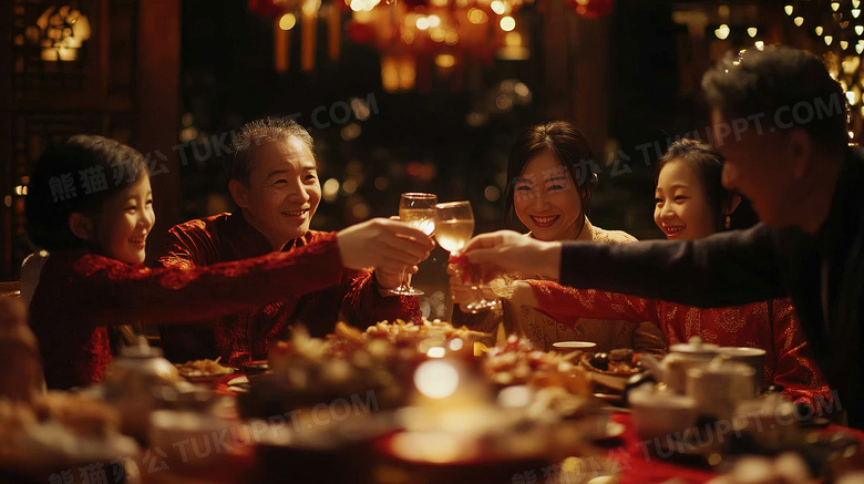 春节过年全家人吃年夜饭团圆饭图片