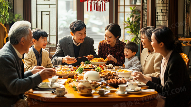 春节过年全家人吃年夜饭团圆饭图片