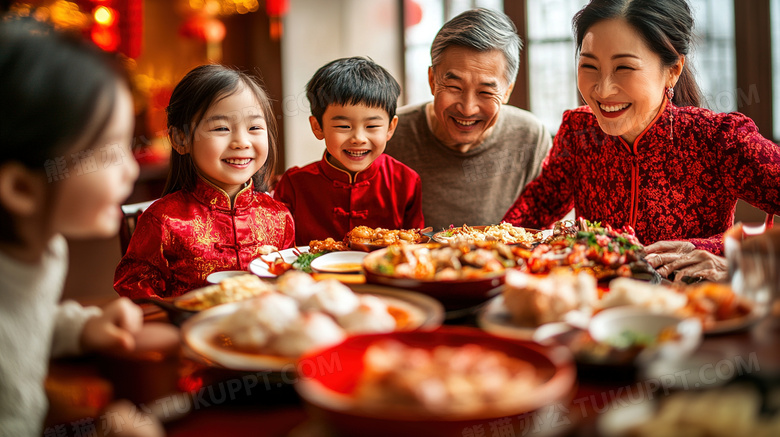 春节过年全家人吃年夜饭团圆饭图片