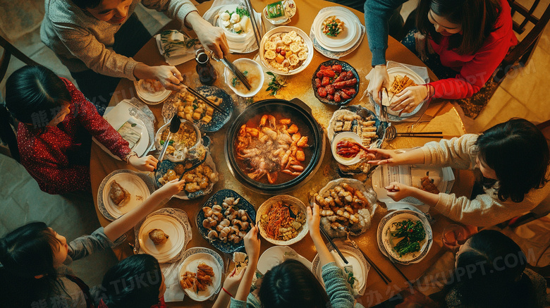 春节过年全家人吃年夜饭团圆饭图片