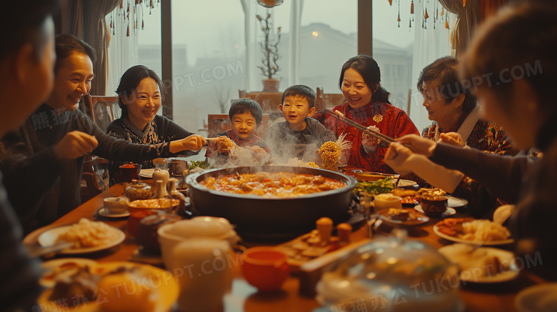 春节过年全家人吃年夜饭团圆饭图片