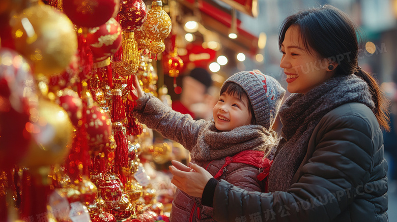 春节过年家人买年货办年货图片