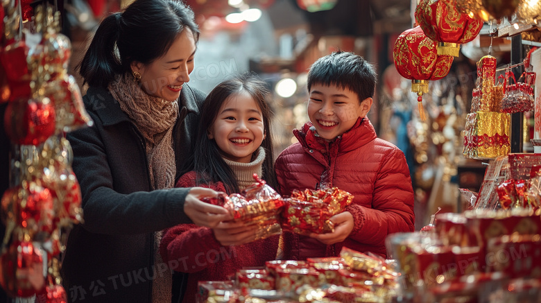 春节过年家人买年货办年货图片