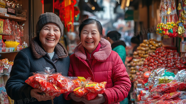 春节过年家人买年货办年货图片