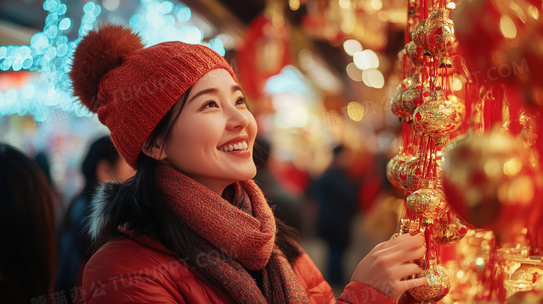 春节过年女子买年货办年货图片