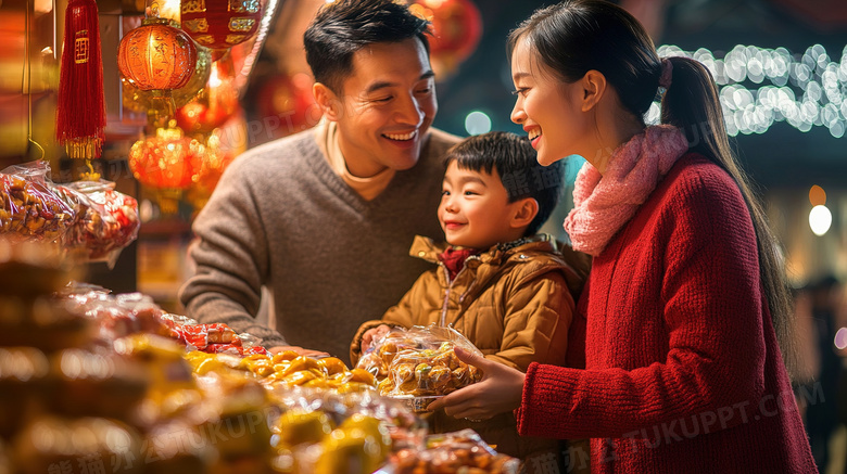 春节过年家人买年货办年货图片