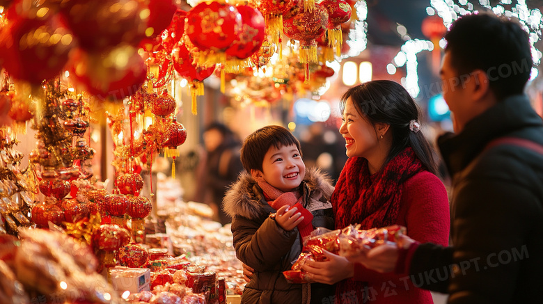 春节过年家人买年货办年货图片