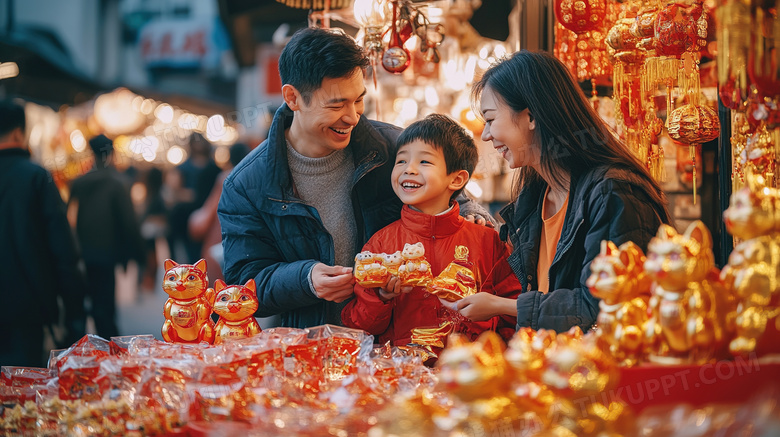 春节过年家人买年货办年货图片