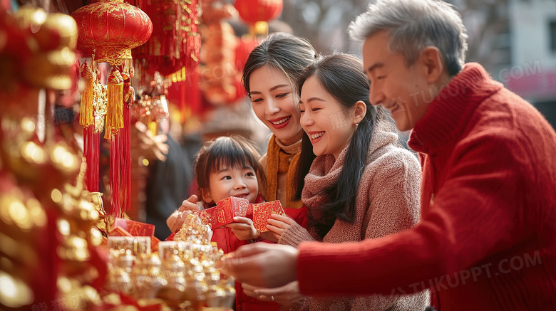 春节过年家人买年货办年货图片