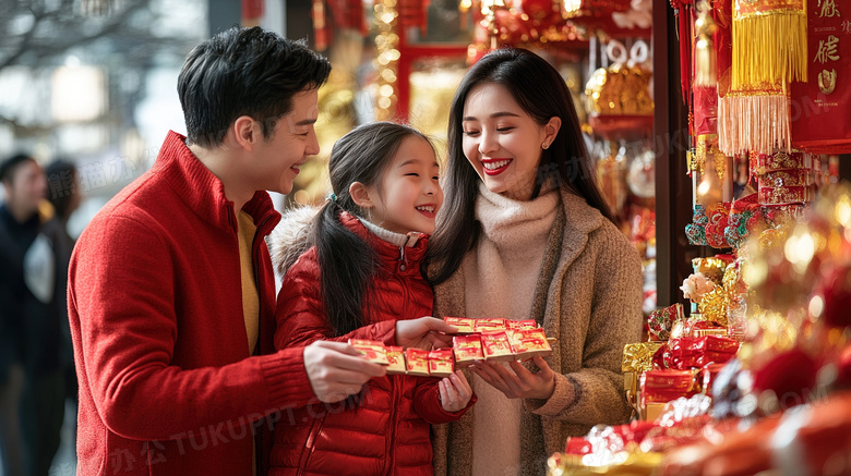 春节过年家人买年货办年货图片