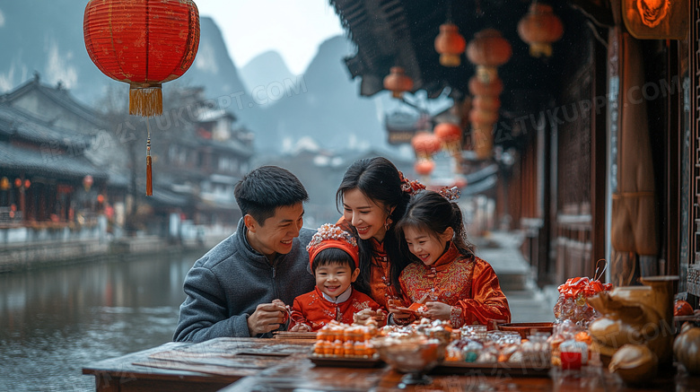 春节新年全家人拜年合影图片