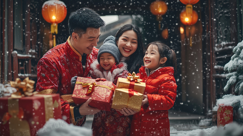 新年春节家人送礼图片