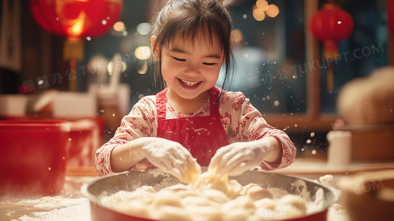 春节新年家人包饺子图片