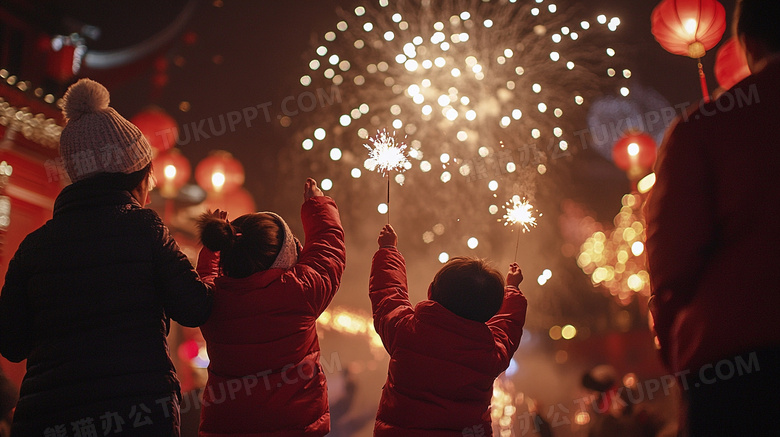 新年春节小孩在放烟花图片