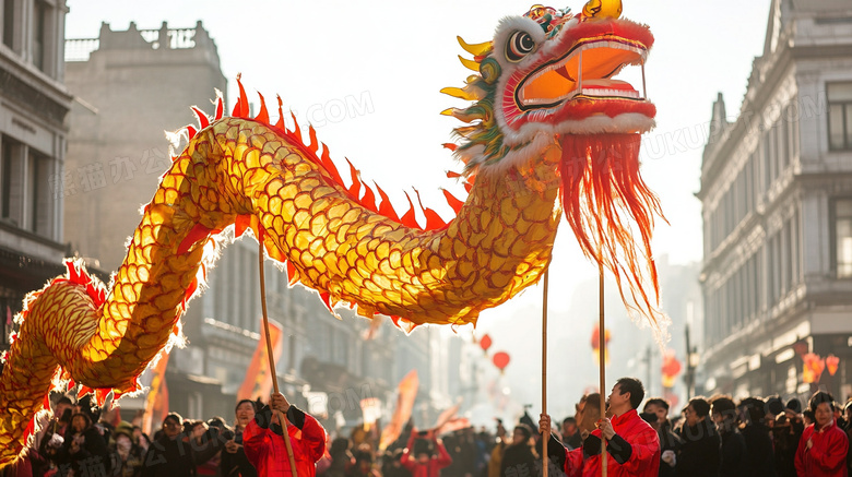 新年春节街头舞龙图片