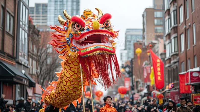 新年春节街头舞龙图片