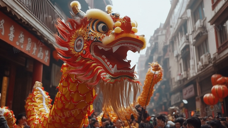 新年过年大街上舞龙图片