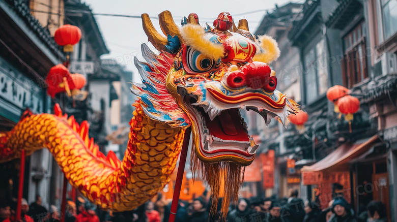 新年过年大街上舞龙图片