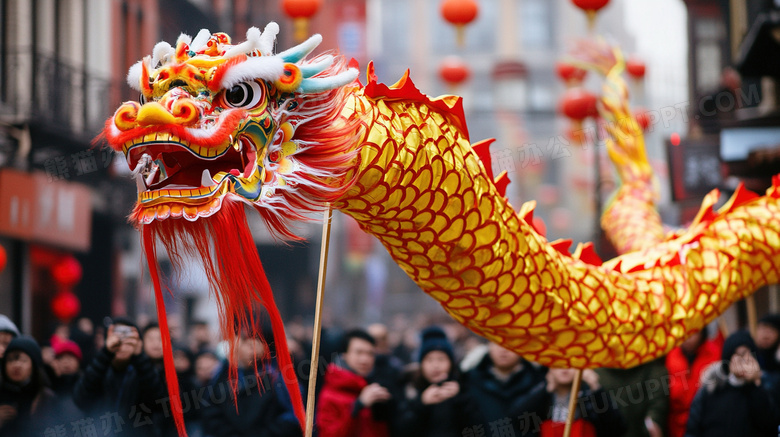 新年过年大街上舞龙图片